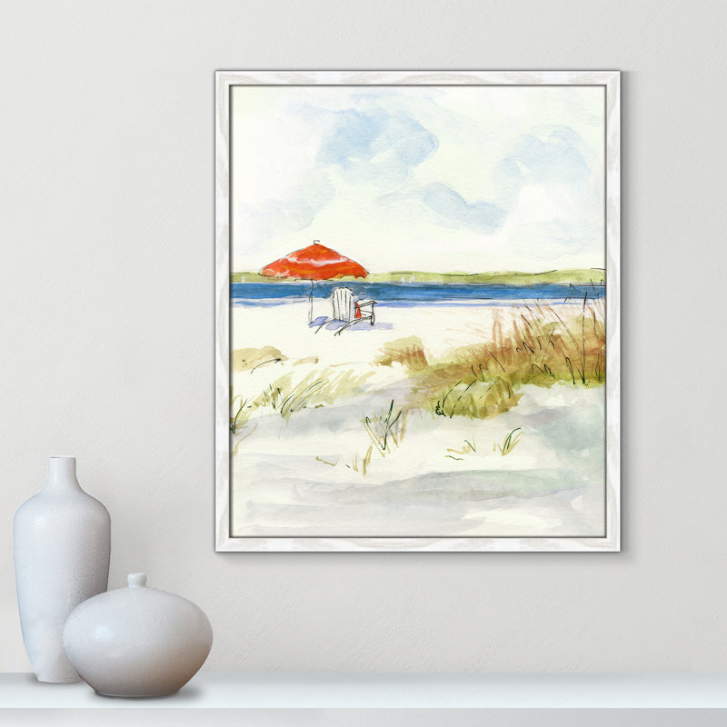 S Croquis de plage I - peinture encadrée, H 35,5 po x l 25,5 x P 0,75 po, Cadre blanc