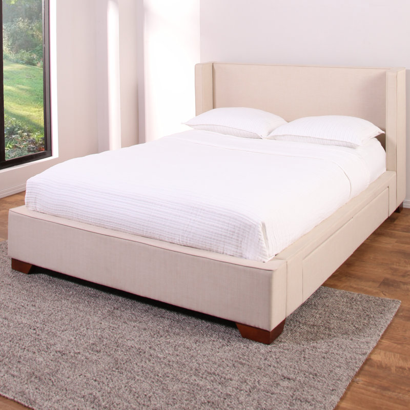 Lit plateforme tapissier avec rangement Wayde, Grand, Brun