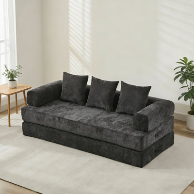 Canapé-lit pliant convertible confortable, canapé-lit avec accoudoirs, tissu chenille pour le salon et la chambre à coucher - noir
