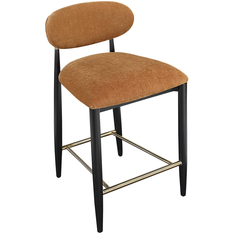 Tabouret en tissu Riccio, Brossé, Noir, Tissu de polyester cognac