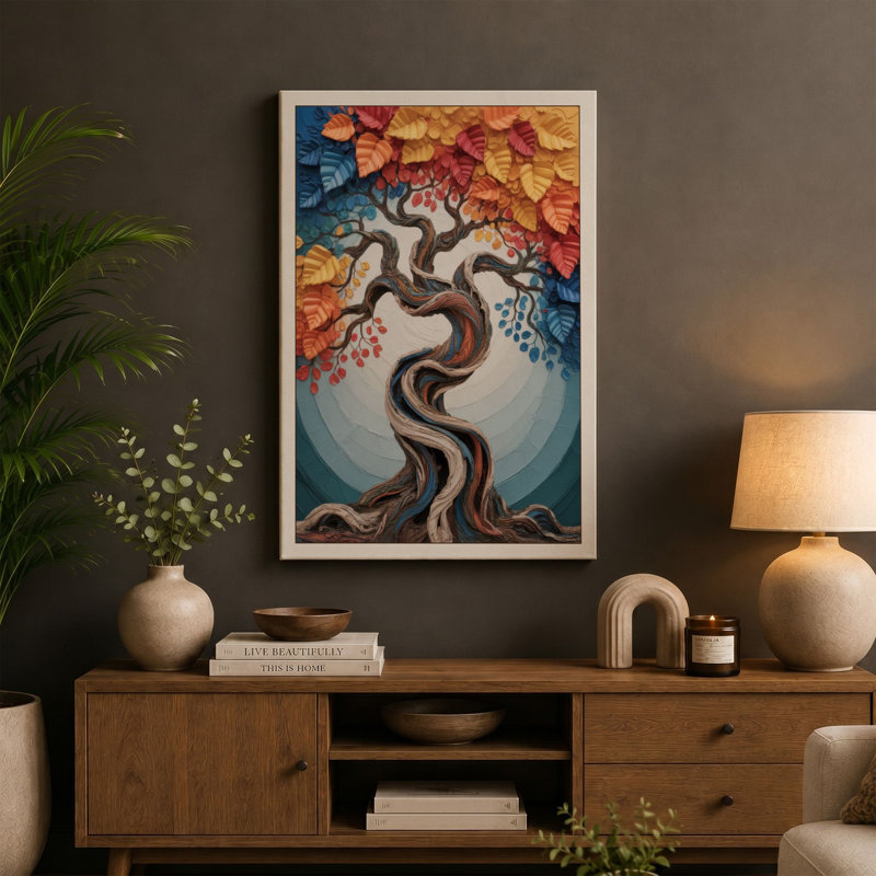 Twisted Autumn Tree Boho - Wrapped Canvas, 18x12 - 45.7 x 30.5 cm, White Border