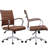 Mid Century Modern Farmhouse Ergonomic Mid-Back Ribbed PU Leather Executive Office Desk Chair with Padded Arms, Swivel Tilt, Comfortable for Home Office & Conference Room, Brown-2064100298-2064100151