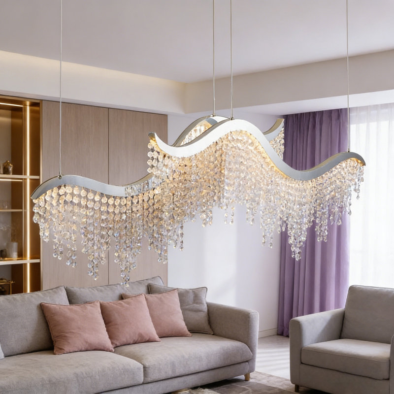 36" Modern Wave LED Crystal Chandelier