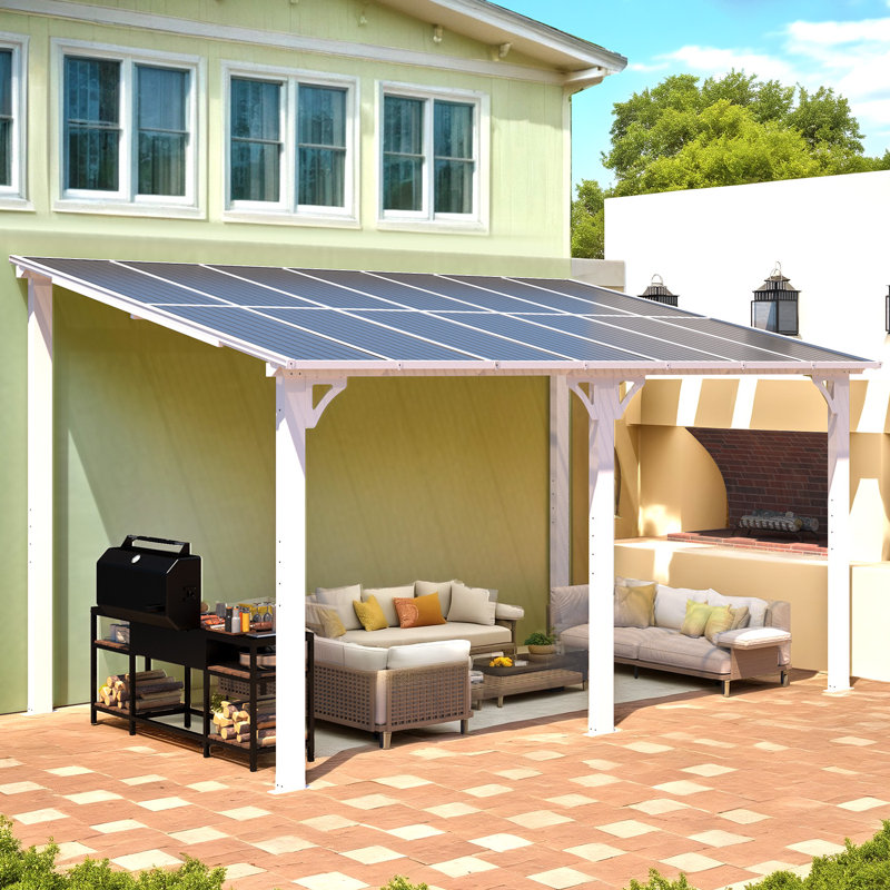 Pergola en aluminium avec auvent, Blanc, 14 pi x 8 pi
