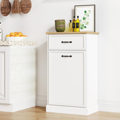 Tilt Out Trash Cabinet, Hidden Garbage Storage, Freestanding 10 Gallon Trash Can Holder, Kitchen Waste Organizer