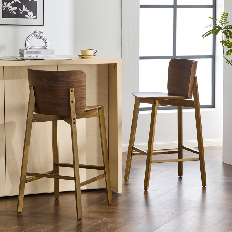 Intérieur en bois pour 2 personnes, finition noyer, siège incurvé confortable, peu encombrant pour les comptoirs de cuisine en bois d'hévéa coloré, style polyvalent à dossier bas, installation à hauteur de comptoir