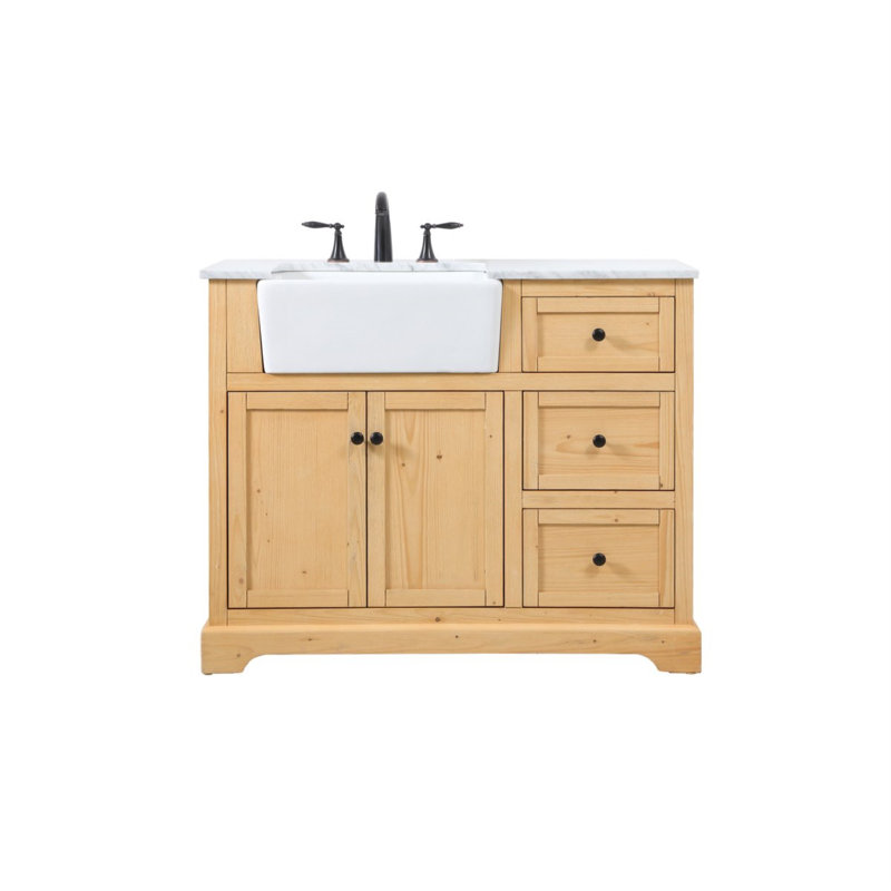 Pardue 42'' Single Bathroom Vanity with Marble Top, Natural Wood