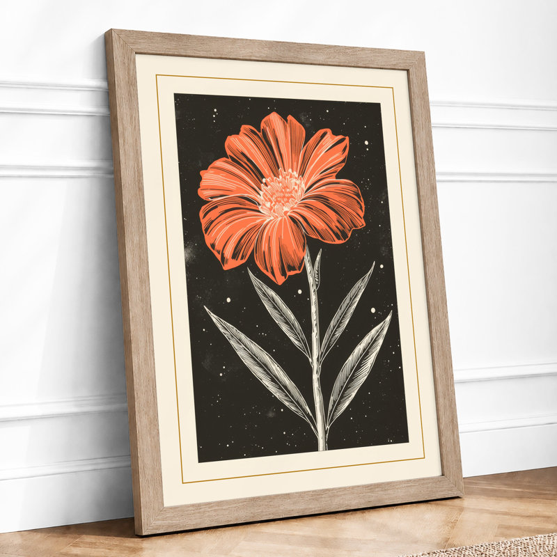 Geometric Daisy Botanical - Framed Print, A4 - 29.7 x 21.0 cm, Oak