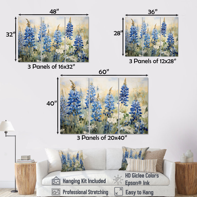Ensemble de salon Blue Bonnets Field Tranquility IV - Blue Bonnets, Toile tendue, H 40 po x l 60 po x P 1 po