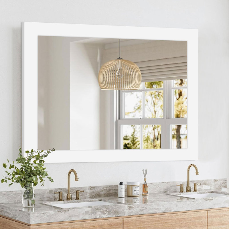 Wooden Frame Flat Mirror, 40" x 30", White