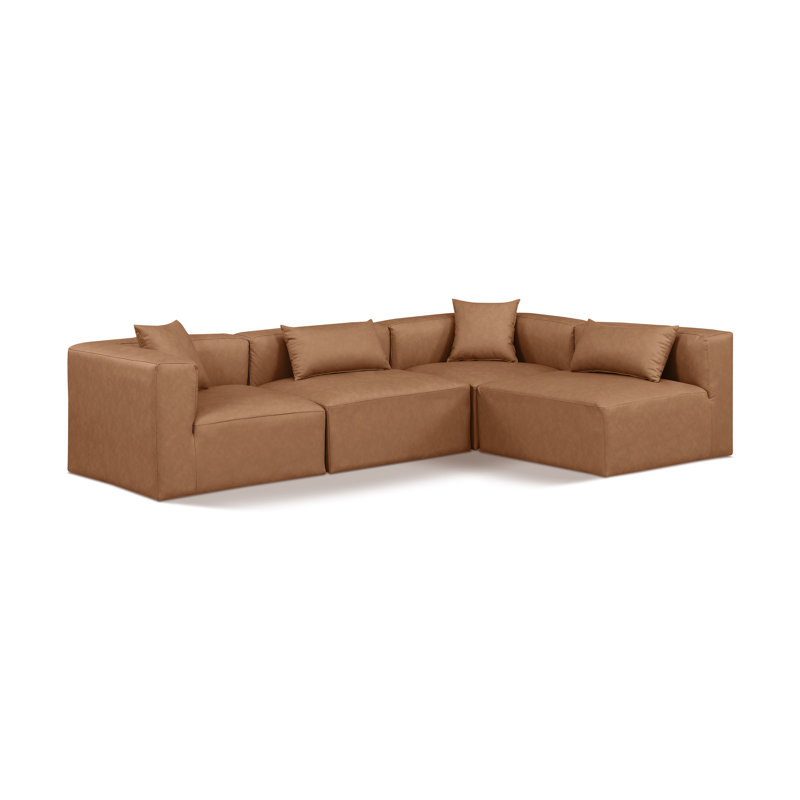 Houswerth Upholstered L-Shaped Sectional Reversible, Brown Vegan Leather
