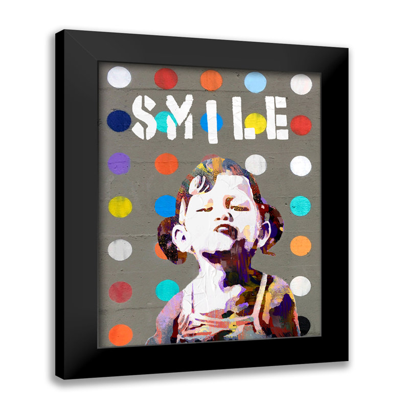 Bansky Smile Graffiti Pop Art-estampe numérique sur papier avec cadre noir vertical, H 32 po x l 26 po x P 2 po