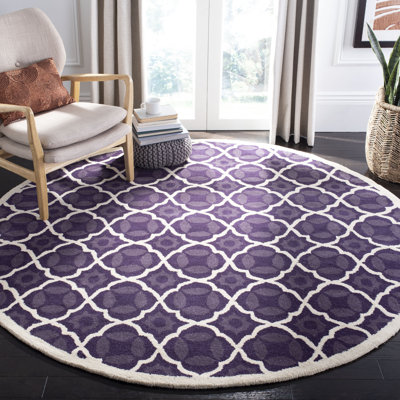 Carolene Hand Tufted Wool/Cotton/Latex Geometric Rug in Purple/Ivory