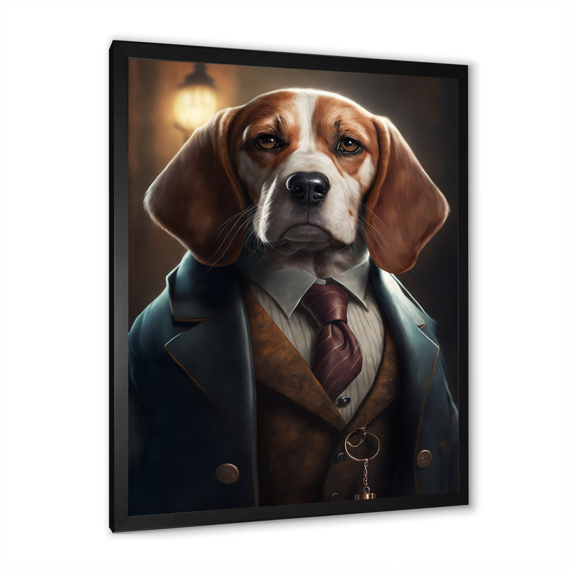 Mafia Beagle II - impression sur toile, Impression noire sur toile encadrée, H 40 po x l 30 po x P 1,5 po