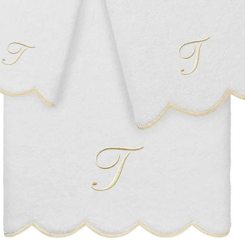  Ensemble de serviettes personnalisées 100% coton ADORNIA, T, Blanc / beige, Ensemble 3 serviettes de bain