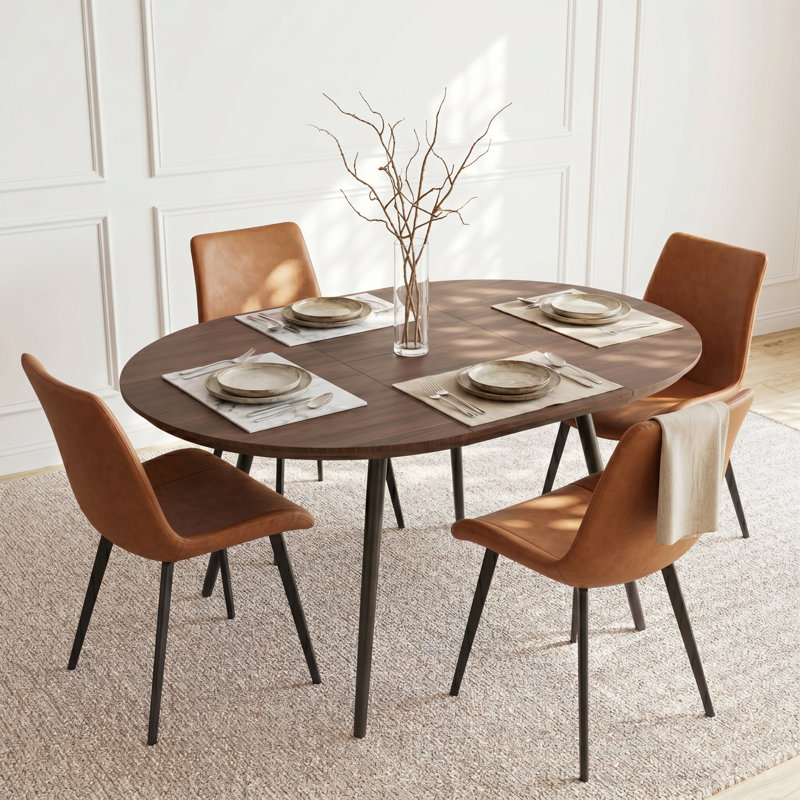 Kitchen Dining Set, 43'' to 59'' Extendable Dining Table With Upholstered Dining Chair(Table, 4Chairs), Brown, Brown