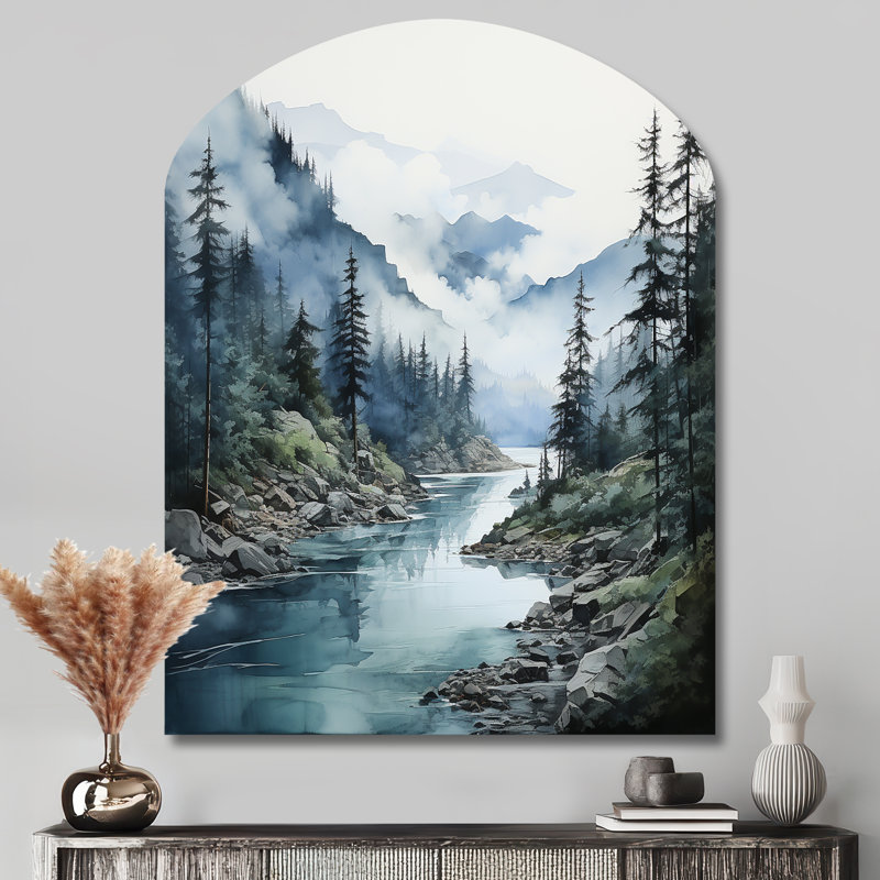 «Grey Blue Minimalisme Forest Reflections II - Unique Shape Minimalisme», reproduction d'art murale, H 43 po x l 33 po