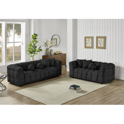 Ensemble de canapé et causeuse 2 pièces revêtu de tissu bouclé confortable