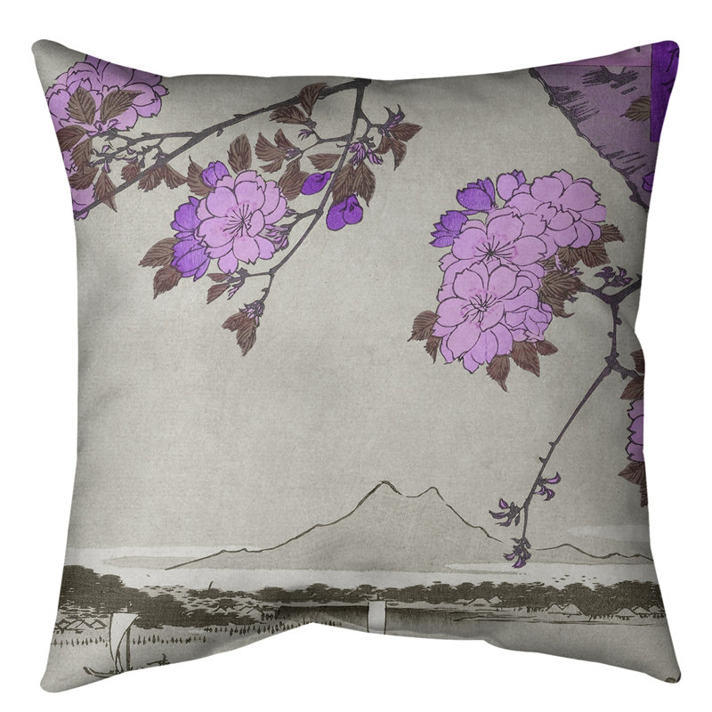 Coussin Utagawa Hiroshige Blossoms Over the River, 36 po x 36 po, Mauve