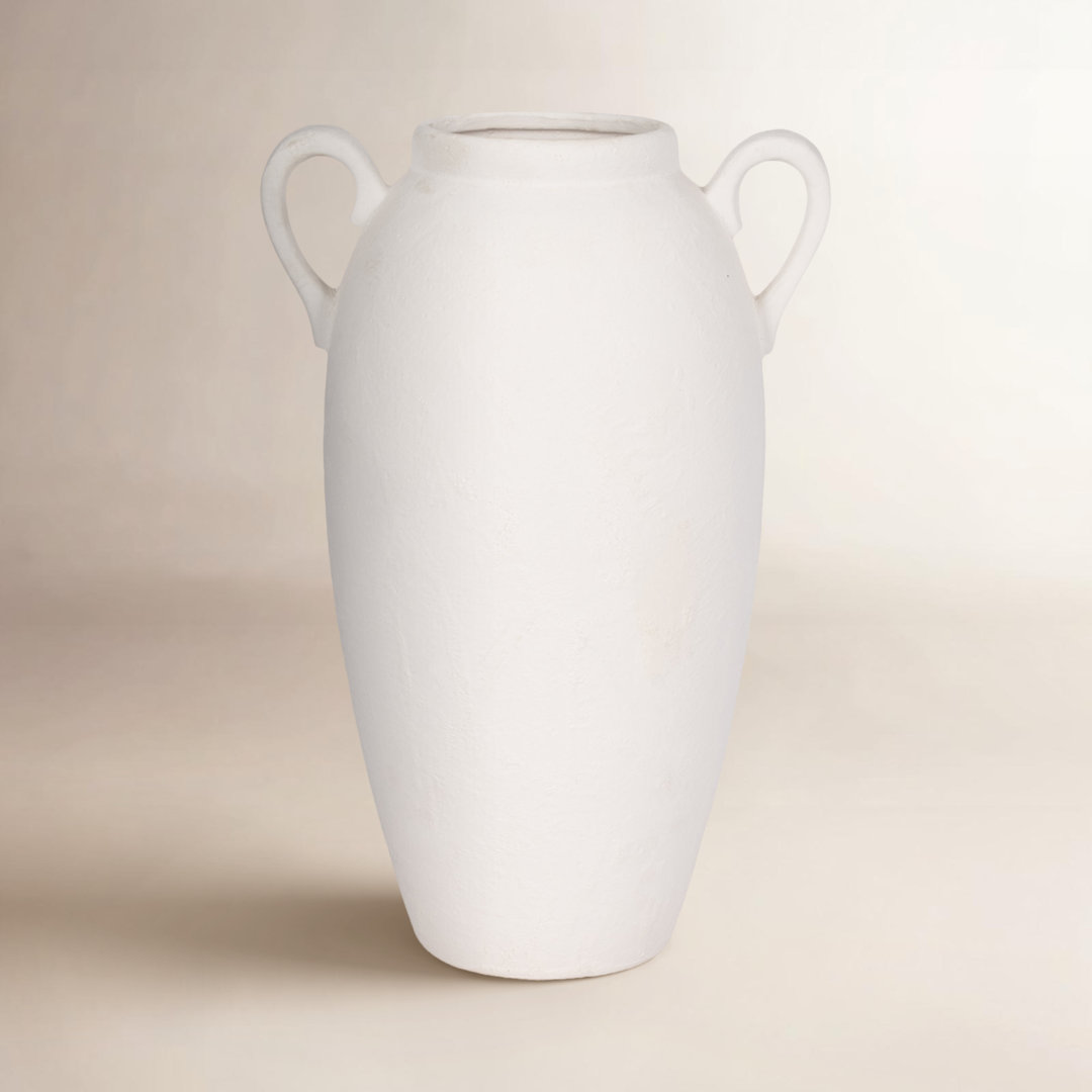Rachael Neutral Stoneware White Textured Amphora Jug with Handles Vase Birch Lane™ 