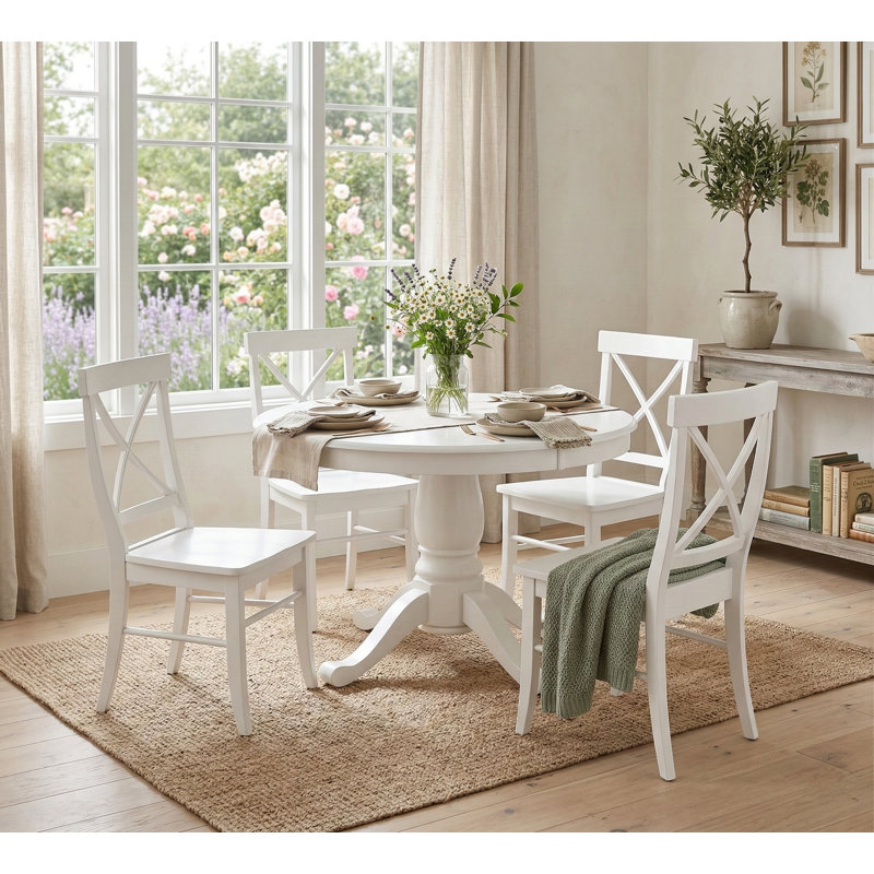 Josanna 4 - Person Pedestal Dining Set, White, White