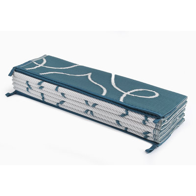 Geo Floral Outdoor Camping Rug - Waterproof, Fade Resistant, Reversible - Recycled Plastic - Camping RV Patio Glamping Deck Pool - Syracuse Sea Green