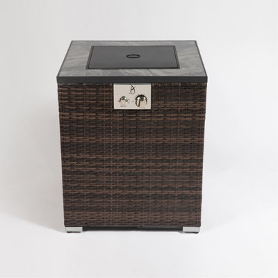 24" Propane Gas Fire Pit Table, 50000 BTU Square Fire Pit, Tile Tabletop With Beautiful Wicker Base For Outside Patio Deck Garden Courtyard-Espresso