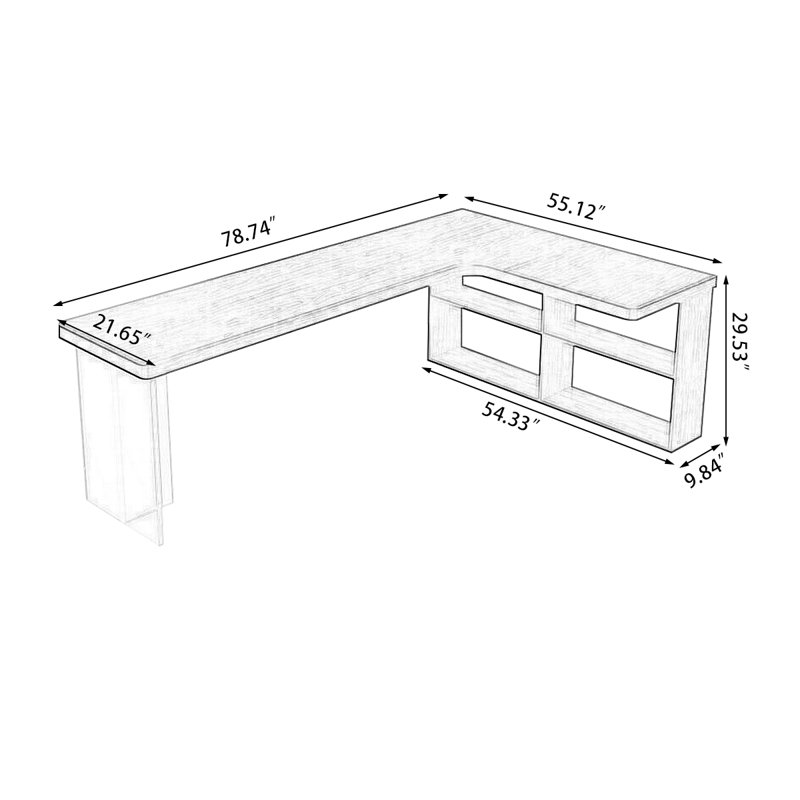 Bureaux en bois massif en L noyer clair, H 29,53 po x l 78,74 po x P 55,12 po, Retour à droite