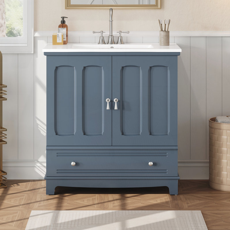 Meuble-lavabo 30 po avec lavabo en céramique, Bleu
