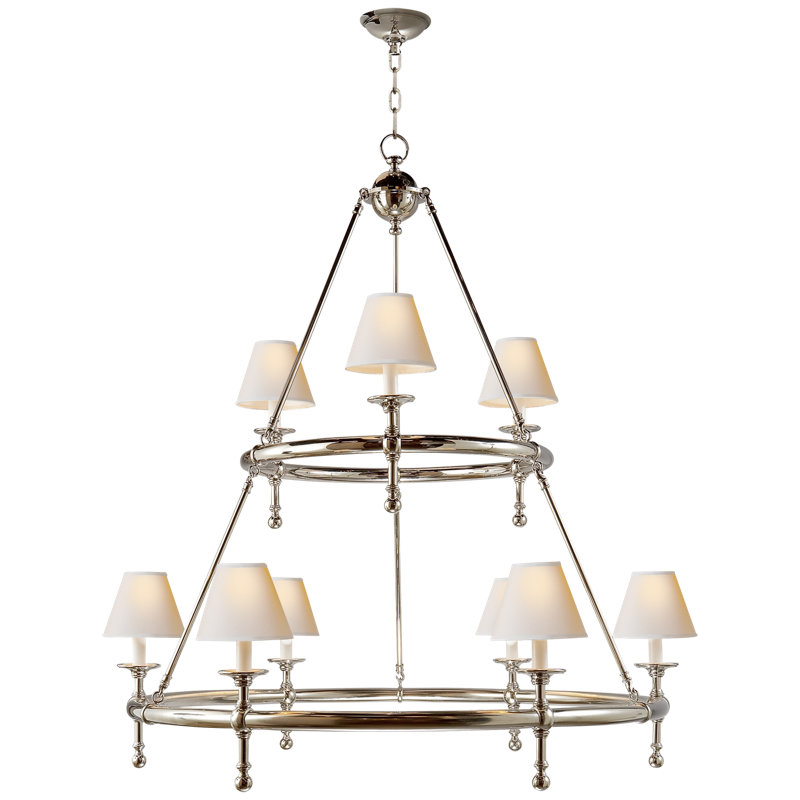 Chapman & Myers Classic Two-Tier Ring Chandelier, Polished Nickel, Fabric
