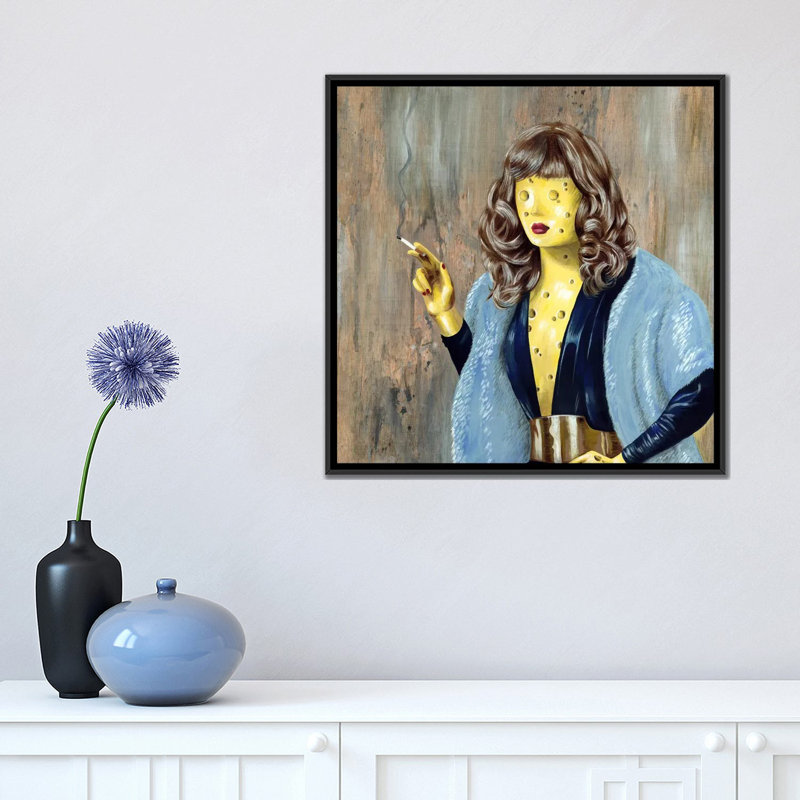 « fromage bougon », reproduction d’art sur toile, H 26 po x l 26 po x P 1,5 po, Toile avec cadre noir, Pas de tapis