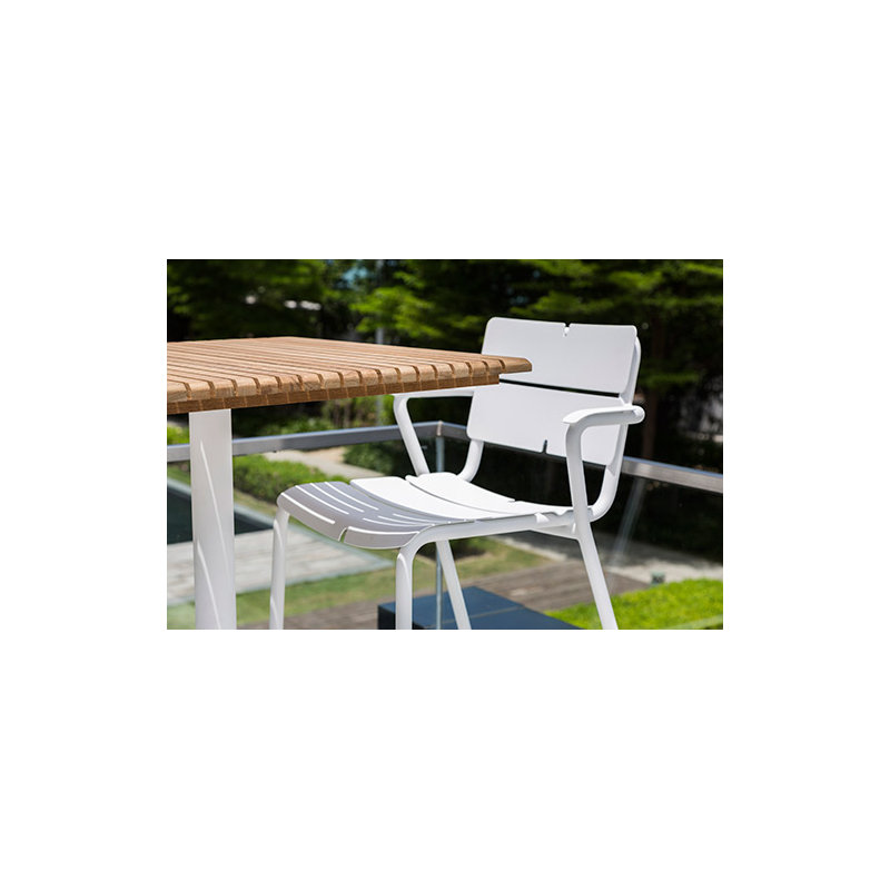 Ceru Outdoor Square Bar Table, White, Teak
