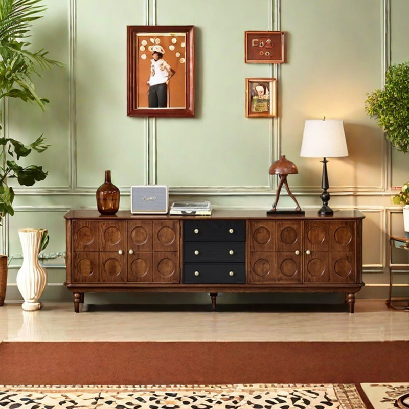 Retro French style design solid wood TV cabinet, 86.61"