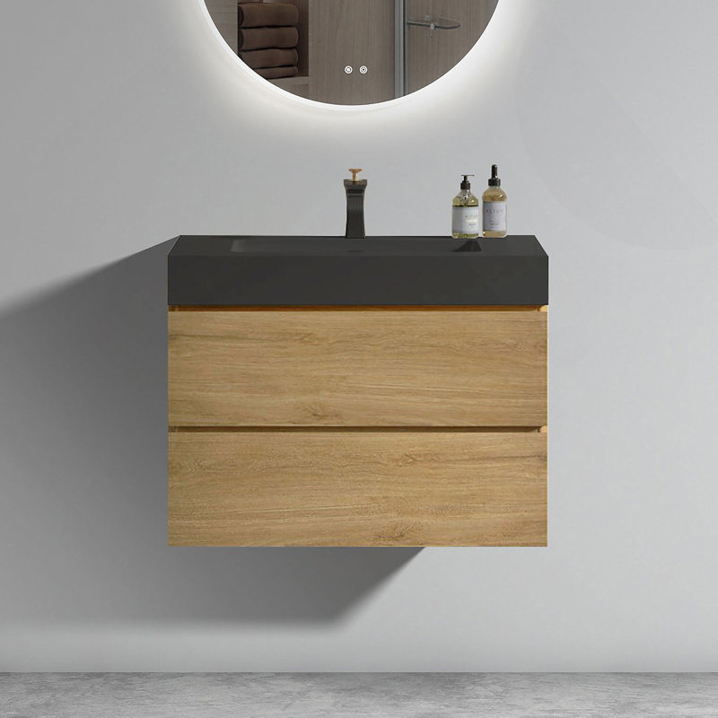 Meuble-lavabo mural flottant avec lavabo et rangement, Blanc, Blanc, 36"