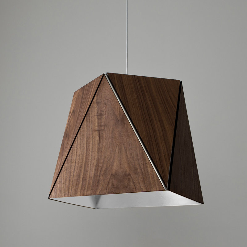 Luminaire suspendu géométrique unique en bois à 1 lumière Calx, 2700 K, H 6,38 po x l 10 po x P 10 po, Aluminium brossé