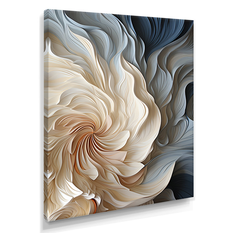 White and blue feather spiral II - Abstract Geometric Canvas Print Wall Art, Wrapped Canvas, 60" H x 40" W, No Frame