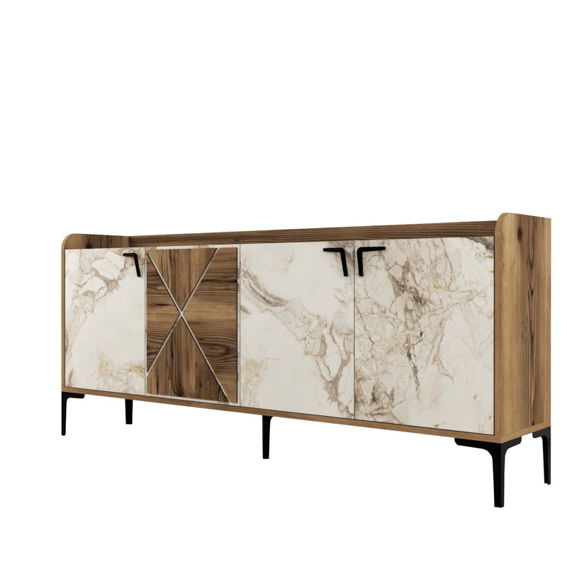 Enela 70.9'' Console Table, Walnut, White Marble
