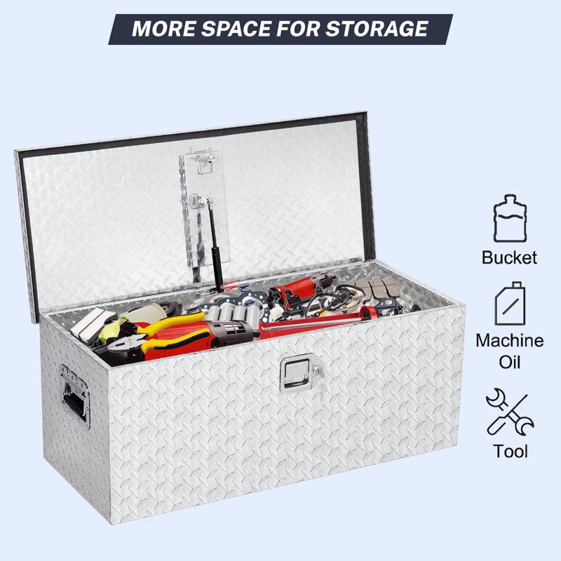 Heavy Duty Aluminum Diamond Plate Truck Bed Tool Box - 36 Inch Waterproof Lockable Storage Chest with Keys & Side Handle (Natural Silver, No Spray Coating, 15x15x36, non-sliding metal box)