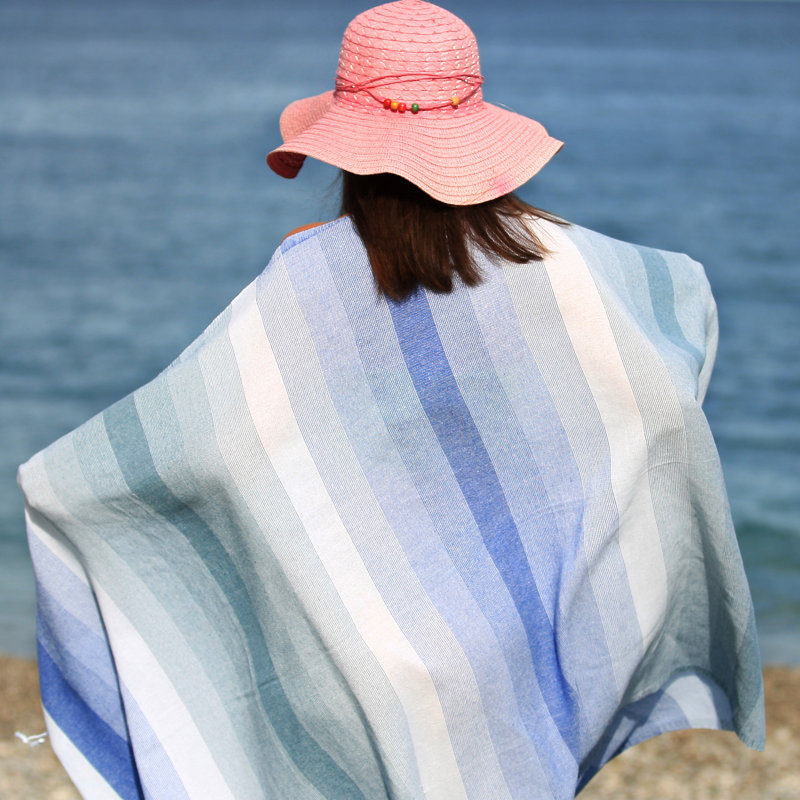 Rainbow Turkish Cotton Beach Towel, Blue