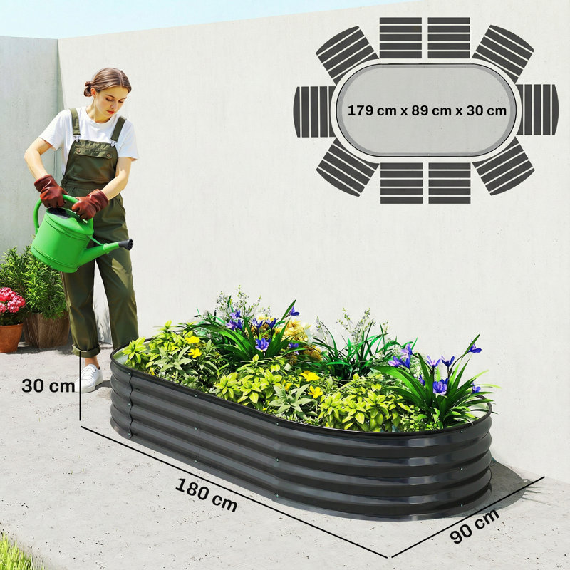 Raised Garden Bed, 30 cm H x 180 cm W x 90 cm D, 1, Grey