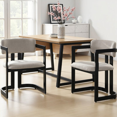 Ensemble de 2 chaises de salle à manger rembourrées, sièges en tissu avec structure en métal