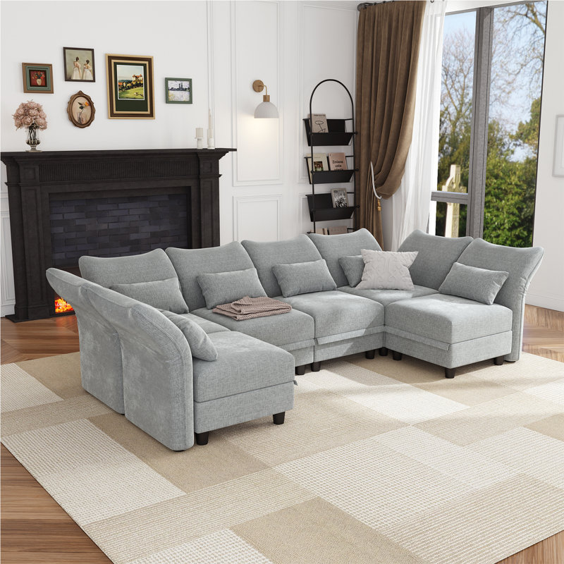 Canapé modulaire rembourré avec rangement de 102 po Harlaii, Microfibre/microsuède brun