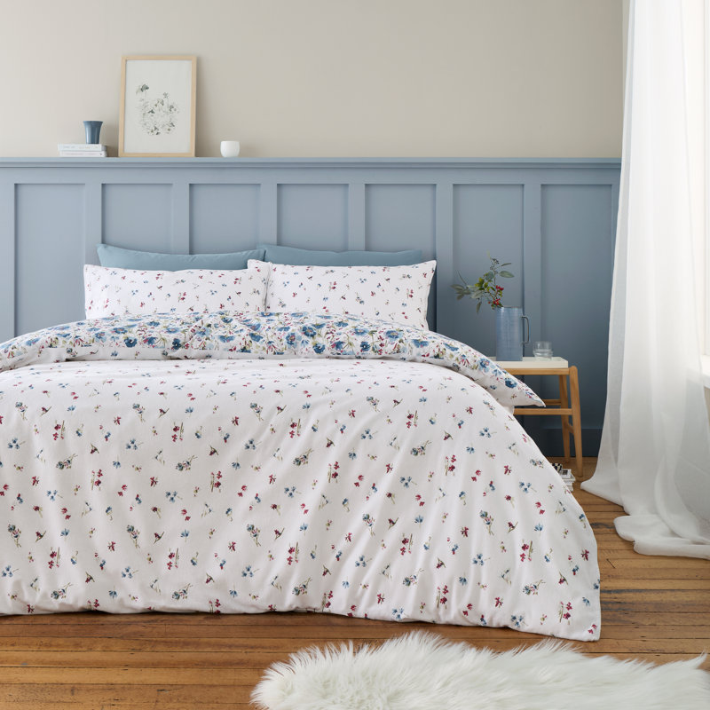 Brushed Cotton Ophelia Floral Reversible Duvet Cover Set, Single Duvet Cover + 1 Standard Pillowcase