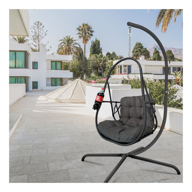 Chaise suspendue pivotante en osier avec support pour l'intérieur et l'extérieur en rotin avec support de type C, avec coussin et oreiller