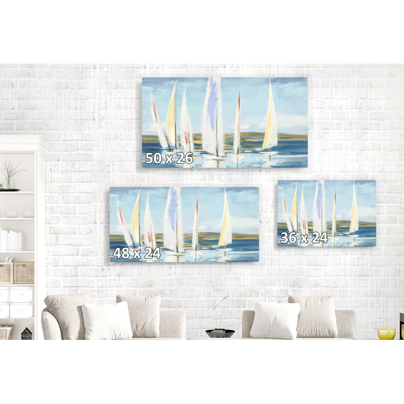 Voiliers, horizon, nautique, régate, bleu, jaune, rouge, H 16 po x l 24 po x P 1,5 po