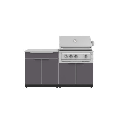 Ensemble d'armoires d'extérieur en aluminium 4 pièces avec barbecue au platine 33 po - gaz naturel et comptoir en pierre d'ingénierie noire nano 32 po