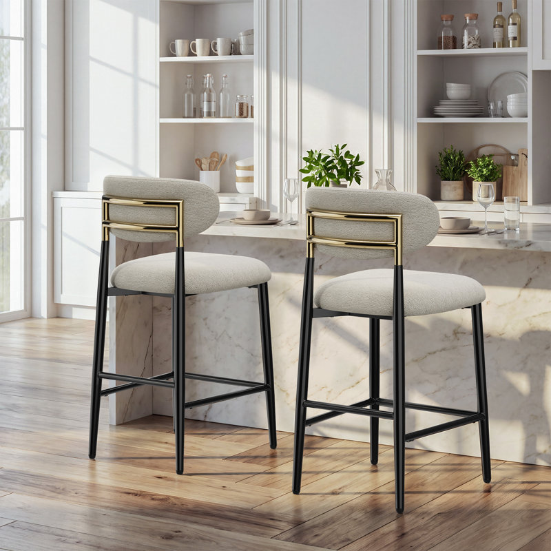 Tabouret de bar rembourré à hauteur de comptoir avec structure en métal, Beige