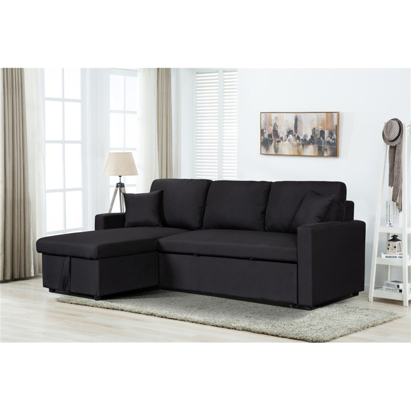 Canapé modulaire réversible en tissu de lin 82 po avec méridienne Paisley