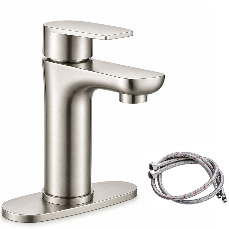 Brushed Nickel Single Handle Bathroom Faucet, SUS304 Stainless Steel Basin Sink Faucet