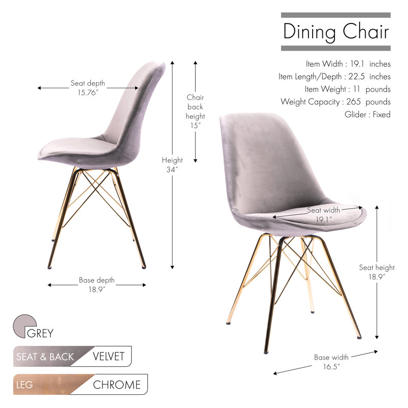 Lougenia 18.9'' H Velvet Upholstered Side Chair, Gray